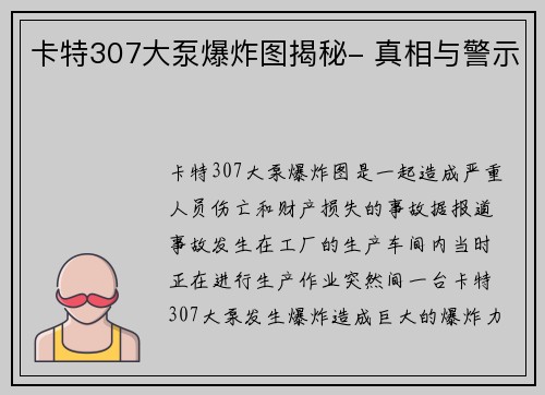 卡特307大泵爆炸图揭秘- 真相与警示